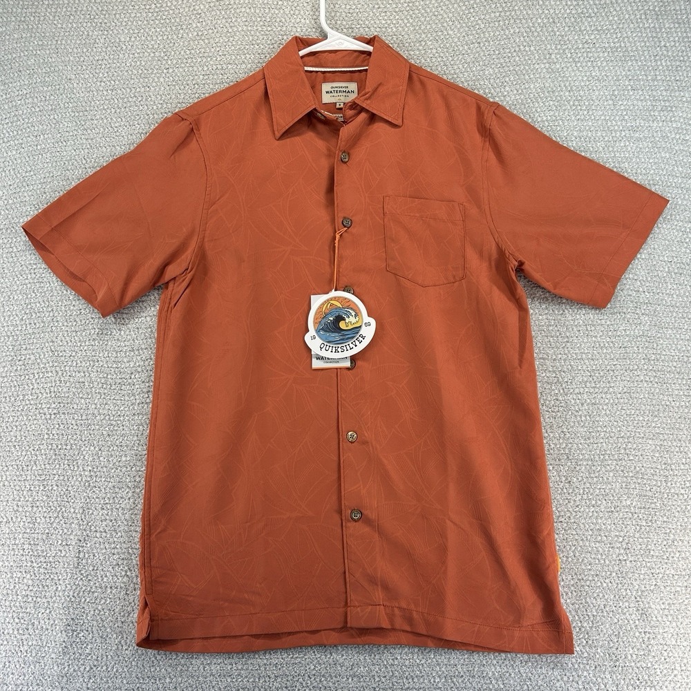 Quicksilver Waterman Shirt Mens Small Orange Island Jungle Button Up Comfort